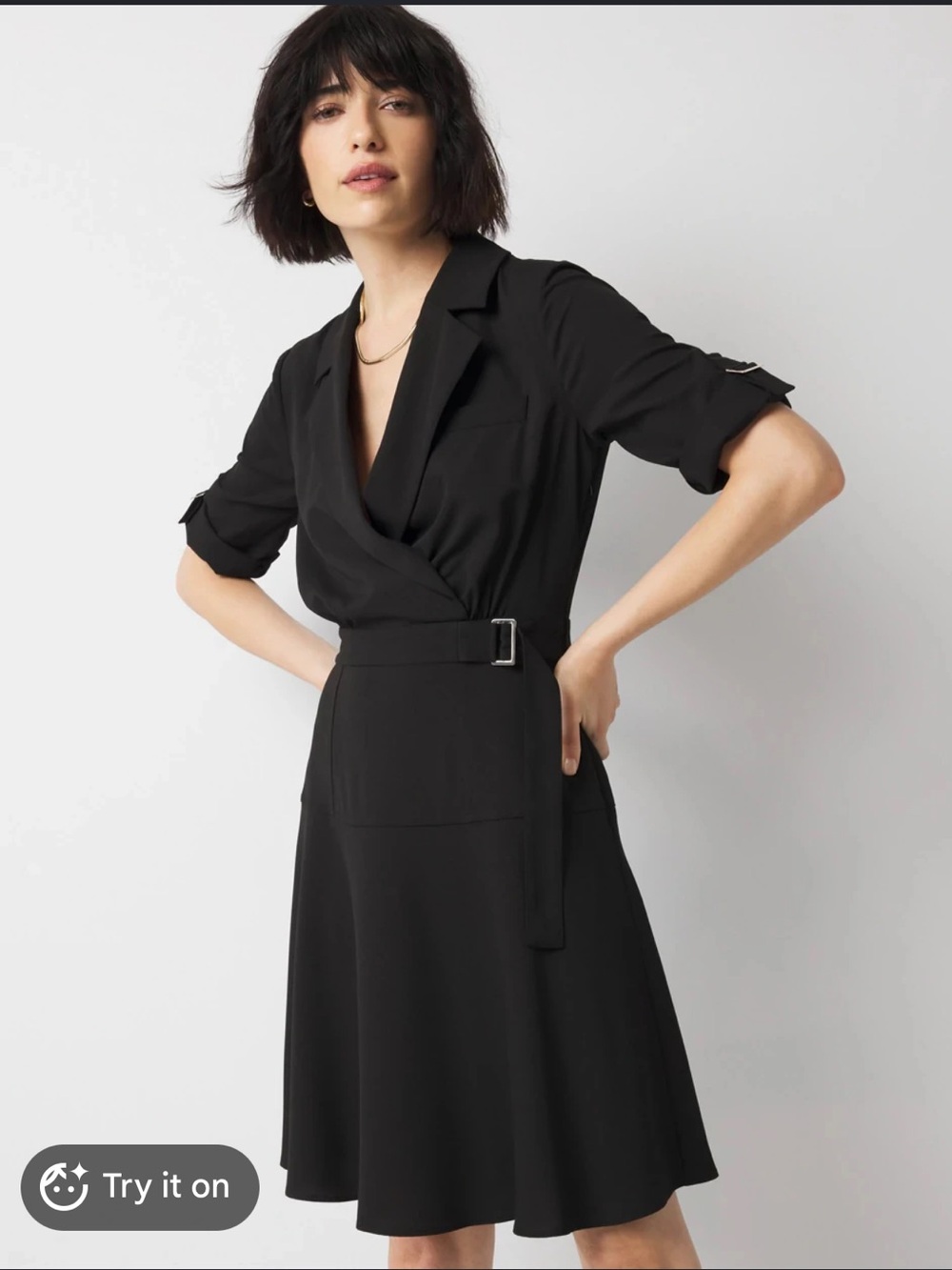 White House Black Market Black Wrap Dress - Elegant Short Sleeve